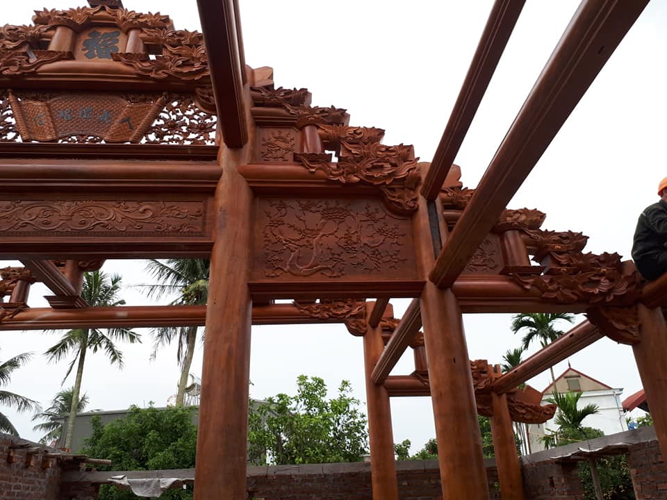 Dựng xong khung Đại đình tiếp tục dựng nhà khách 5 gian gỗ lim Lào đình Đạm Trai xã Minh Tân huyện Lương Tài tỉnh Bắc Ninh